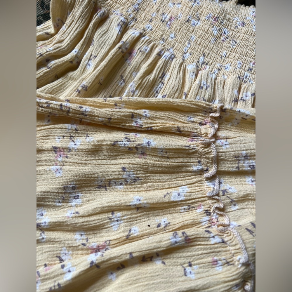 NWOT Floral Yellow Tiered, Smocked, Mini Skirt. High Waist. Size L. - Picture 6 of 7